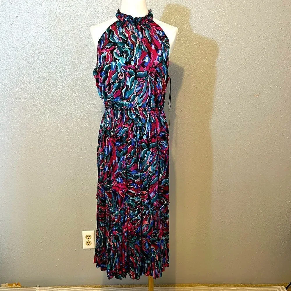 NEW Nicole Miller women’s printed high neck midi dress size L